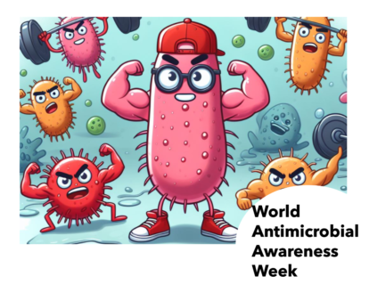 A cartoon of a pink virus